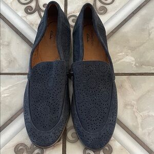 Clarks Navy Perforated Suede Slip-On Loafers for Men